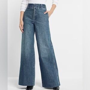 Super High Waisted Medium Wash Baggy Wide Leg Jeans